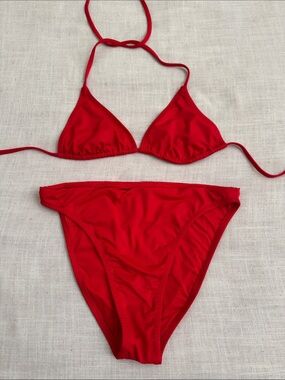 SKIMS Red Triangle Bikini Swim Set High Leg Bikini Bottom Size M NWOT